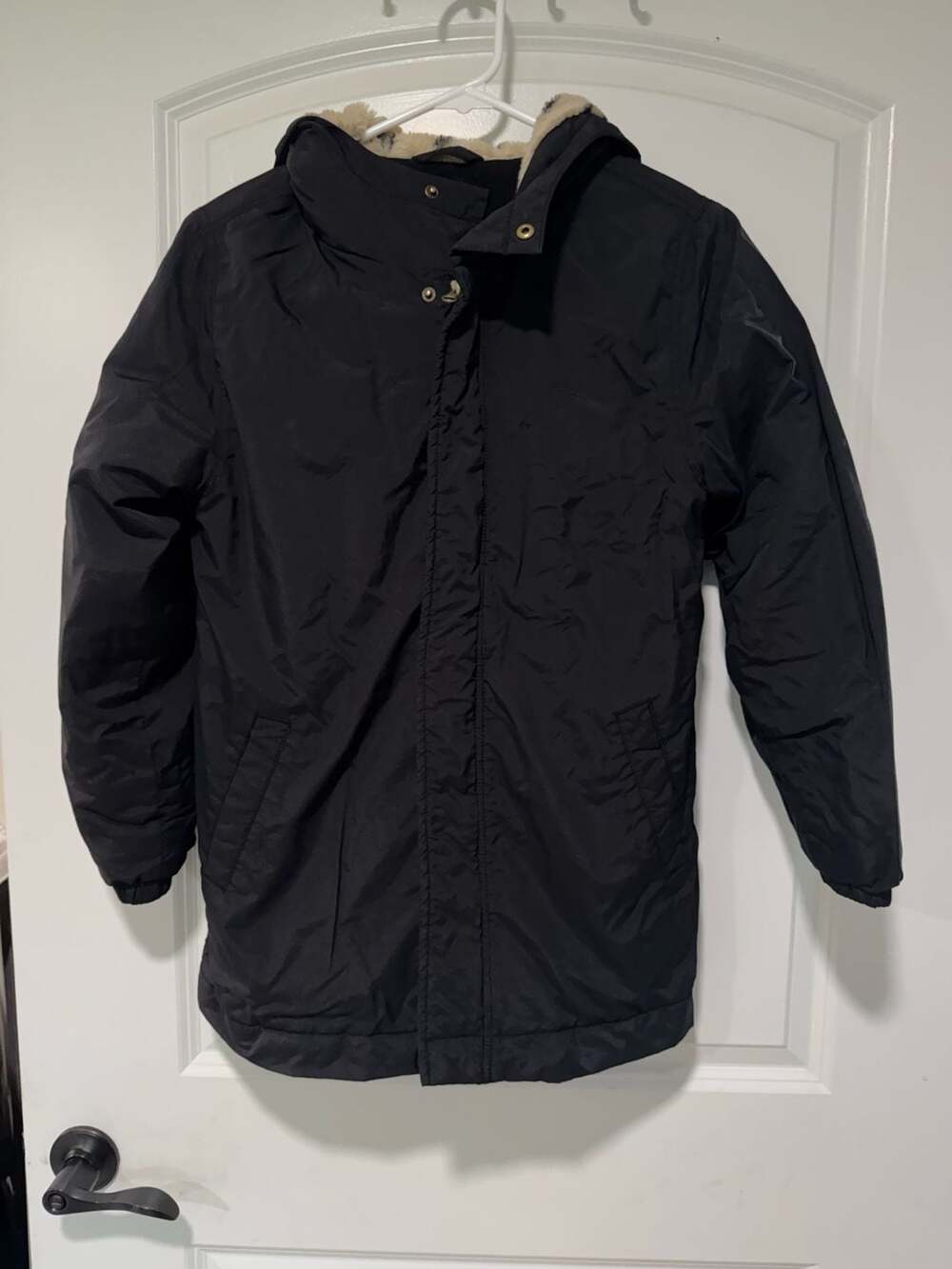 Black Hooded Winter Parka Leopard Faux Fur Lined Water Resistant Youth XL 14-16